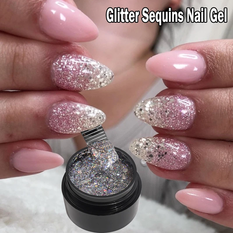 

5ml Sparkling Sequins Nail Gel Polish Diamond Charm Glitter Semi Permanen Nail Art Gel Polish Varnish Soak Off Nail Decoration