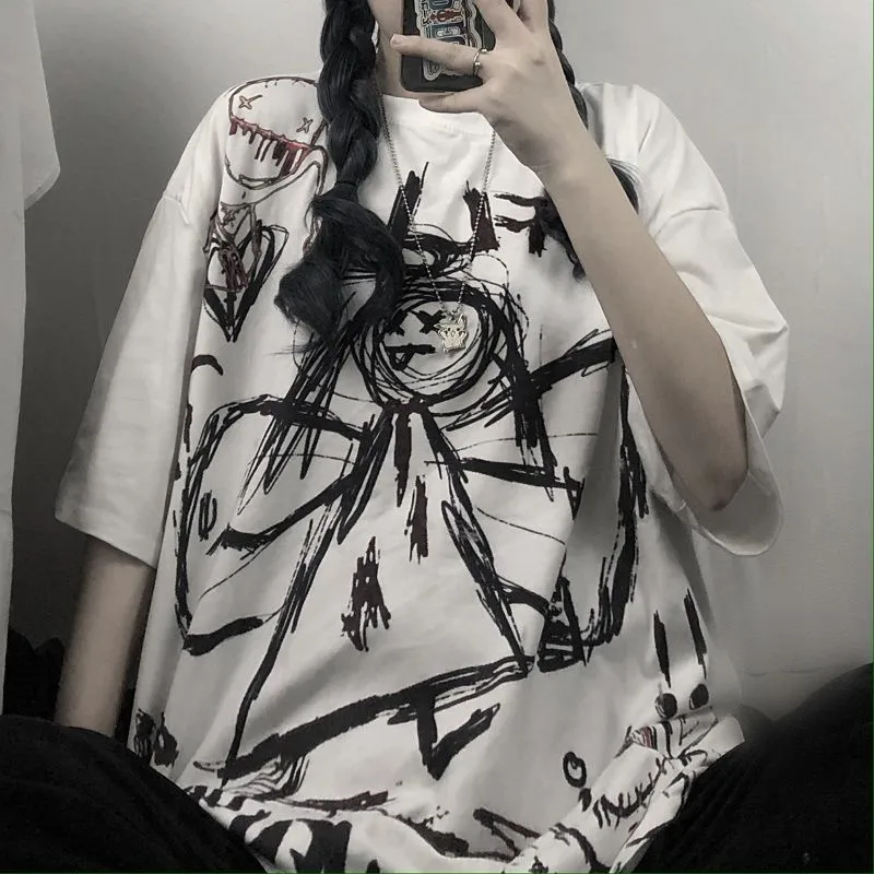 

Harajuku High Street Tops 2021 Summer New Gothic Vintage Preppy T-shirt Women Clothing T Shirts Clothes Streetwear Loose Casual