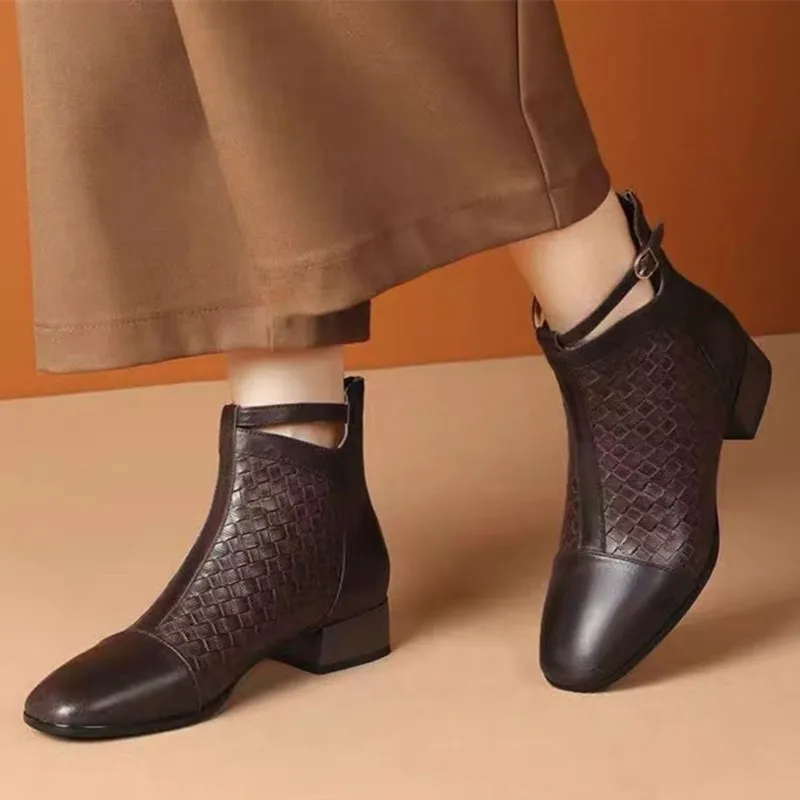 

Женские ботильоны из ПУ кожи, с квадратным носком, на толстом каблуке, большие размеры до 43