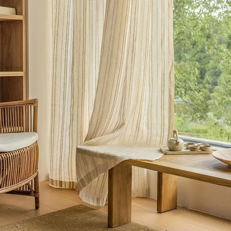 Шторы AiFish японский стиль бежевые полосатые