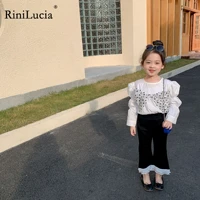 rinilucia newborn baby girls clothes sets puff sleeve polka dot bowknot t shirt tops flared pants trousers outfits clothes