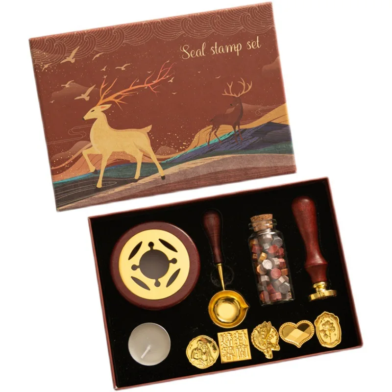 

Christmas Elk Stamp Head Wax Particle Set Creative Fire Paint Seal for DIY Hand Account Envelope Decoration