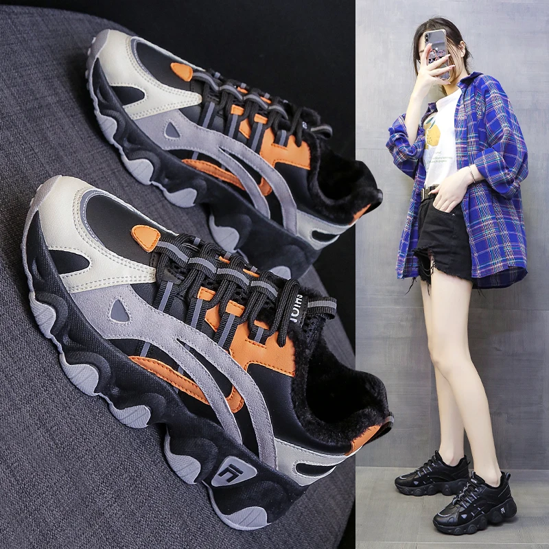 

Женская спортивная обувь, зимняя высококачественная низкая кожаная дышащая Вулканизированная обувь, Корейская версия дикой версии, бархат...