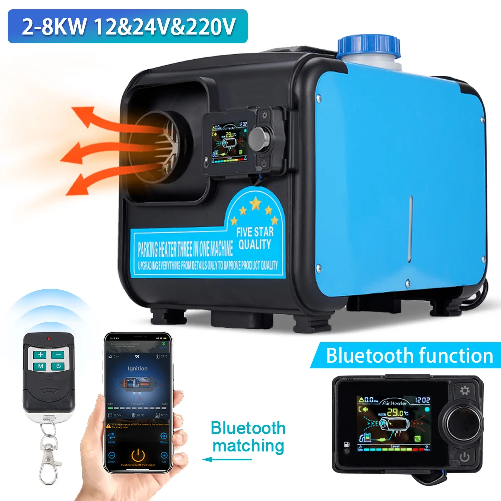 

12 В 24 В 220 В дизельный стояночный обогреватель с большим отверстием, ЖК-переключатель + глушитель, пульт дистанционного управления, алюминиевый корпус для грузовых автомобилей, детали обогревателя