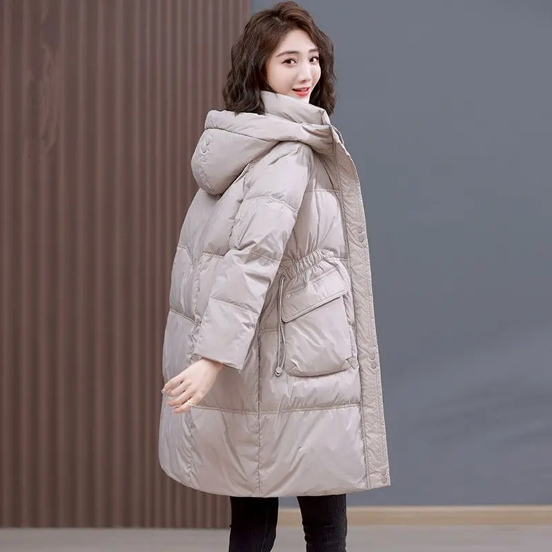 2023 Women's Winter Fashion Thick Warm Hooded Jackets Female Long Cotton-padded Coats Ladies Solid Color Loose Outerwear S352