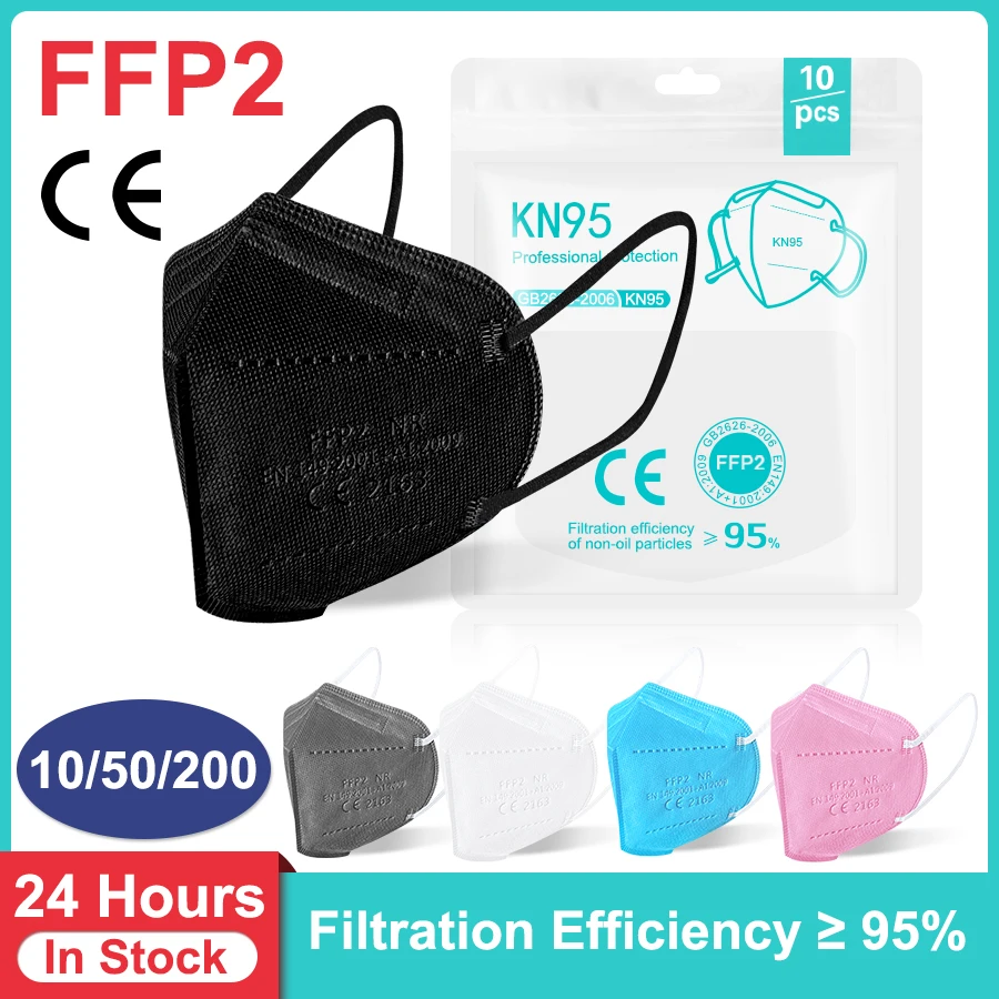 

10-200 шт., маски FFP2 для взрослых, одобренные CE