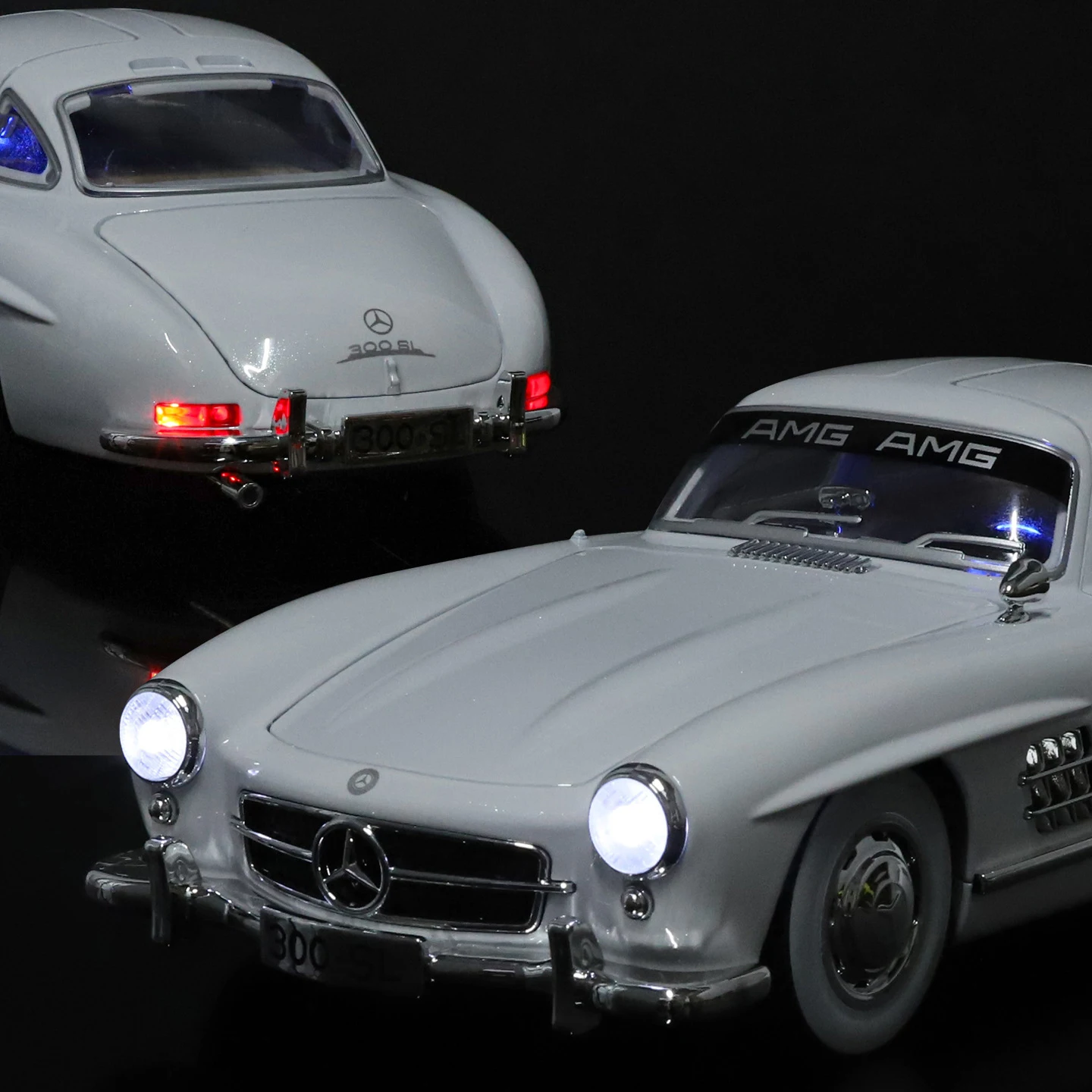 Фото НОВЫЙ 1:18 Benzs 300SL модель автомобиля из сплава, звук и свет, детская игрушка, коллекционные предметы, подарок на день рождения №2
