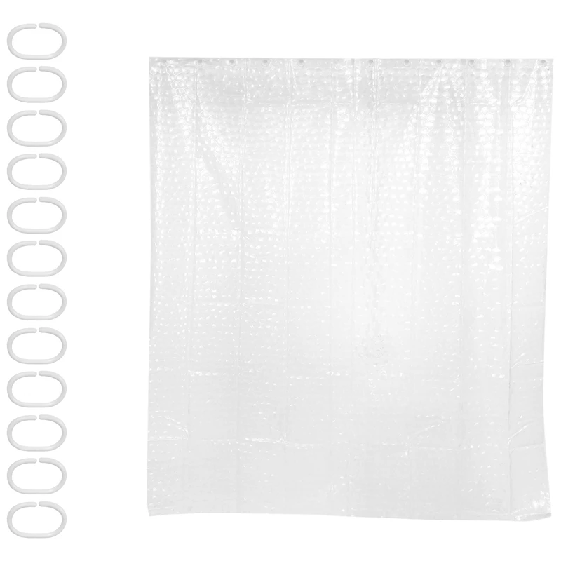 

Clear EVA Shower Curtain Liner Waterproof Transparent 3D Water Square Bathroom Curtain In 71Inch X 79Inch, 12 Hooks