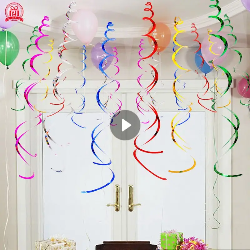 

6Pcs Happy Birthday DIY Decorative Metallic Ceiling Hanging Swirl for Baby Shower Wedding Halloween Birthday Party Decoration