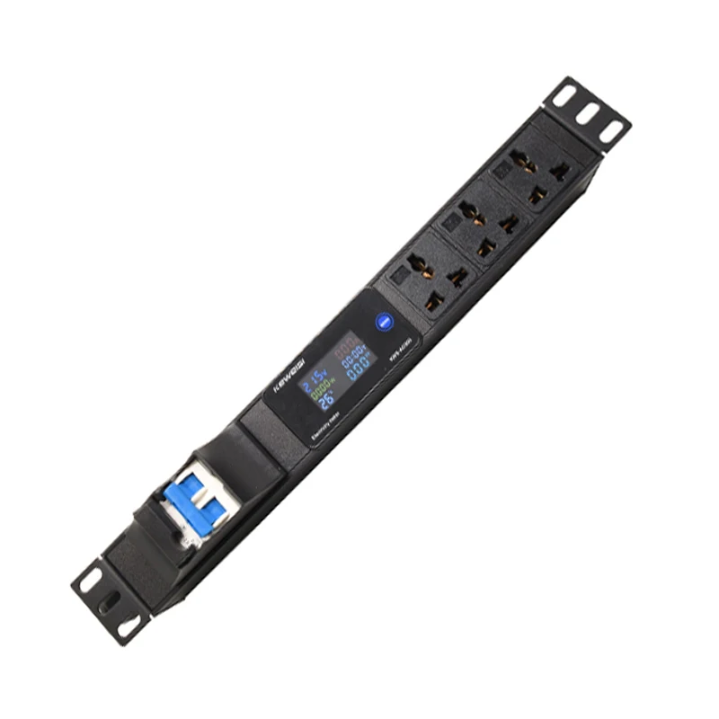 Cabinet Rack Mount PDU Power Strip Current Voltage Power Temperature Electricity Meter 3 Ways Outlet 16A air switch breaker