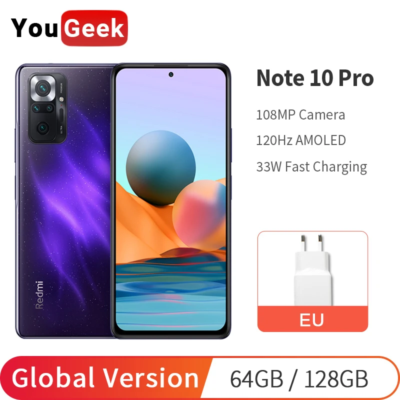 

Global Version Xiaomi Redmi Note 10 Pro 108MP Quad Camera Snapdragon 732G 120Hz AMOLED DotDisplay Game Phone 33W Fast Charging