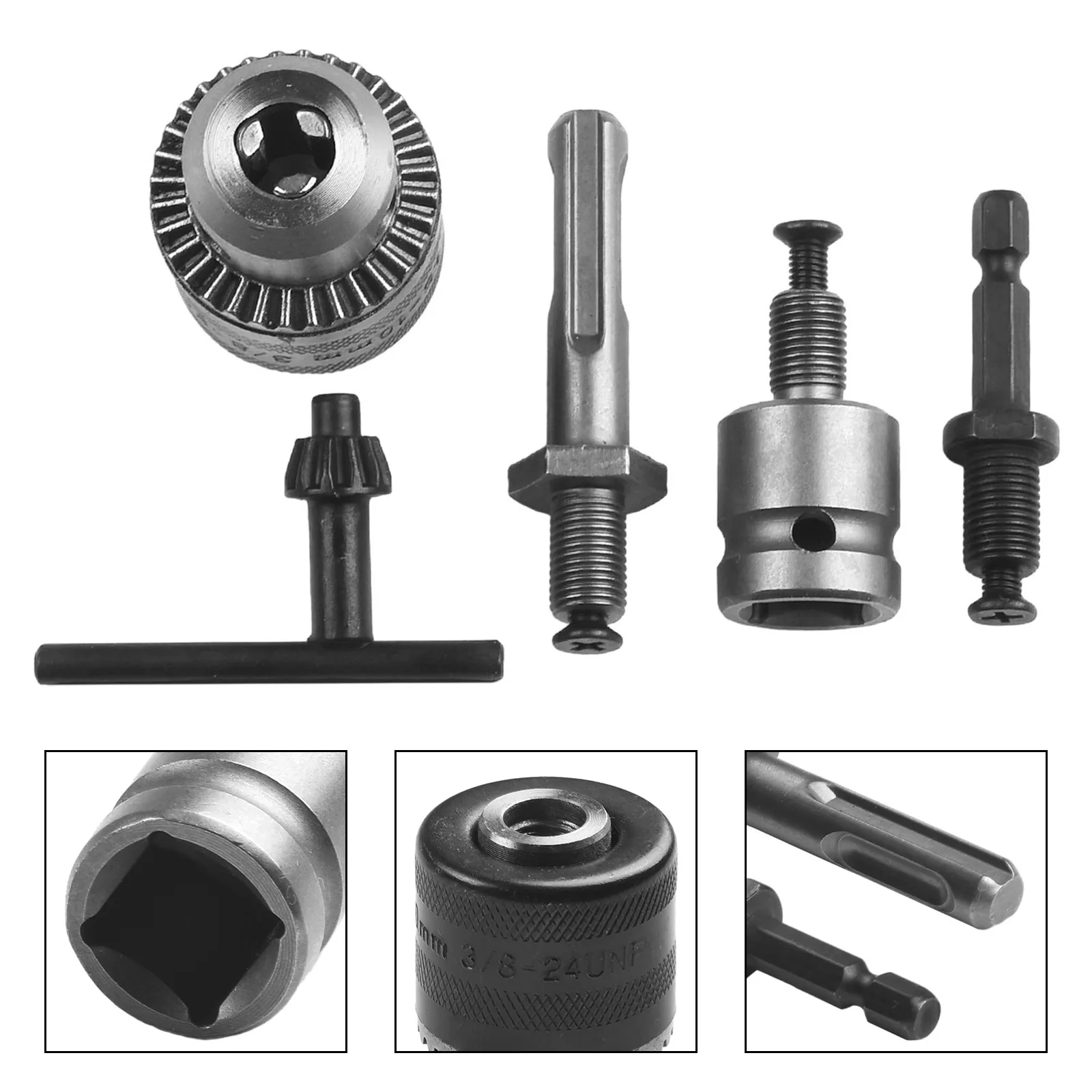 

5pc Drill Chuck Set Self-Tighten Electric Drill Bits Hex Shank Quick Change Converter Hex Impact Driver Wrench Bit Connecting