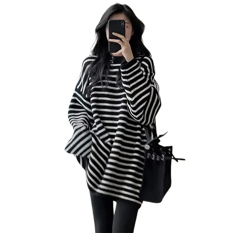 

Pregnant Women's Clothing Spring Autumn Stripe Suit Dress 2023 New Knitted Sweater Loose Large Size Dress Jersey Top AC831
