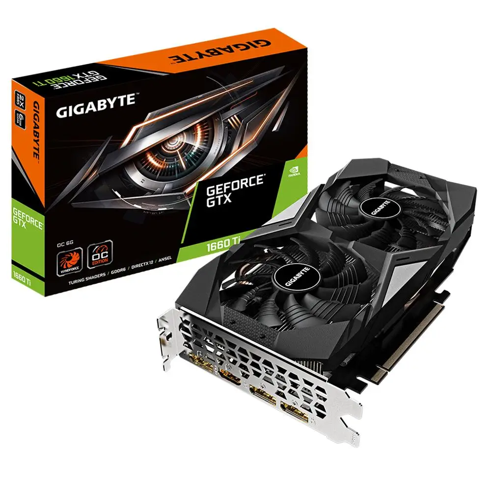 

E NVIDIA GTX 1660 Ti OC 6G GPU с 6GB GDDR6 192-bit 12000 MHz 1536 CUDA Cores, графическая карта (GV-N166TOC-6GD)