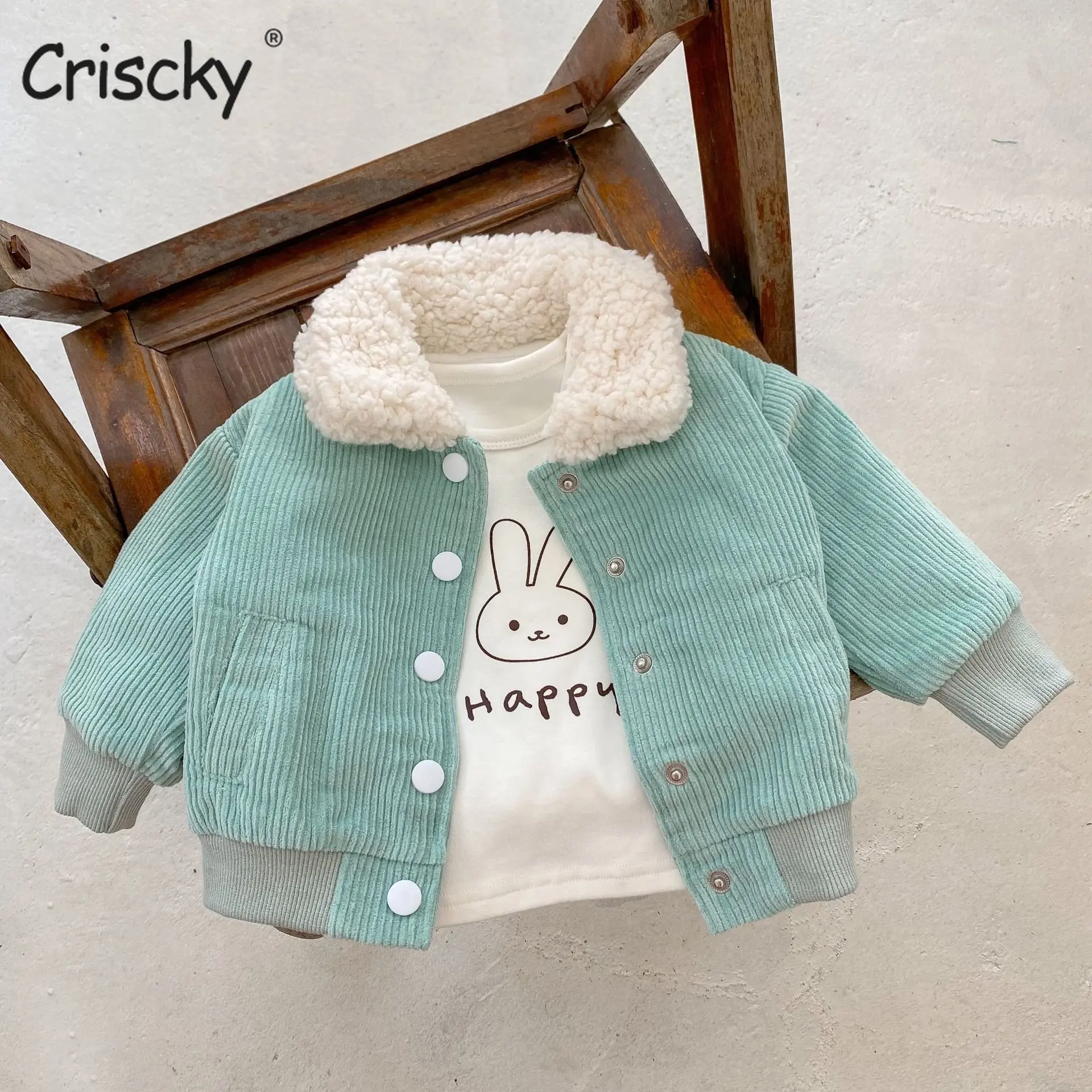 

Criscky Autumn Winter 2022 Baby Girls' Corduroy Plush Collar Cardigan Long Sleeve Top Coat Baby Boy Girl Winter Clothes Jacket