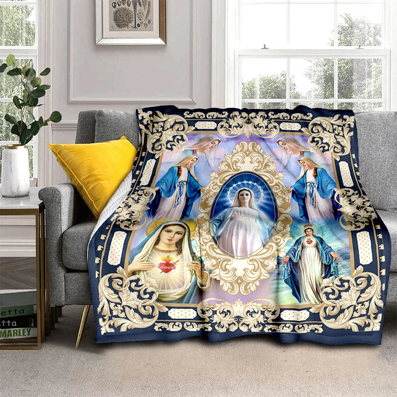 

Jesus Virgin Maria Believer Pray Pattern manta sofa bed cover soft and hairy blanket plaid Soft Warm Flannel Throw Blankets gift