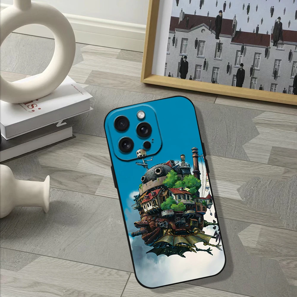 Cartoon H-Howls M-Moving Castle Phone Case For iPhone 11 12 13 14 15 16 Pro Max Plus Black Silicone Soft