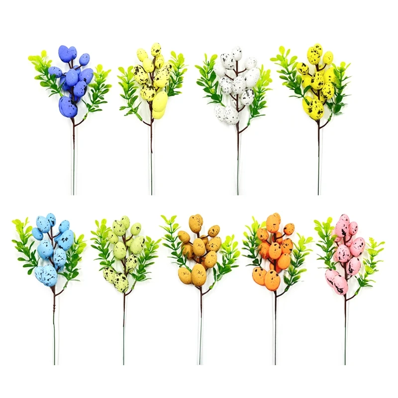 

Easter Egg Cuttings Artificial Flowers Branch Colorful Painting Foam Bird Eggs Decoration DIY Craft Home Spring Drop ship