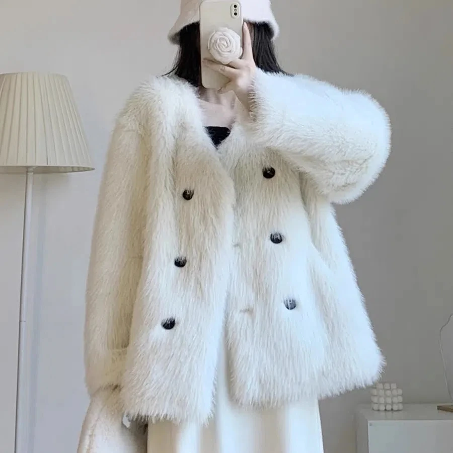 

2022 Winter New Women French Faux Fur Short Jacket Heavy Industry Imitation Fox Hair Thickened Warm Coat