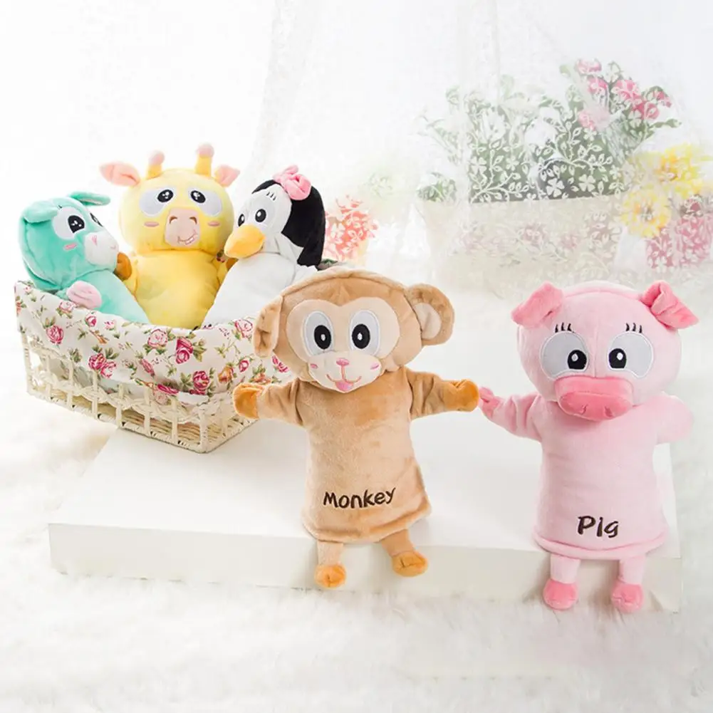 

30cm Animal Hand Puppet Cute Monkey Piggy Lion Penguin Panda Plush Glove Puppet Parent-child Interaction Role-Play Toy Kids Gift