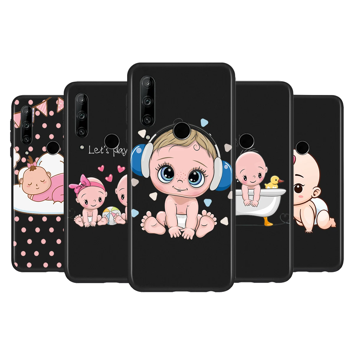 

Cartoon Children Baby Silicone Cover For Huawei P50 P40 P30 P20 Pro P10 P9 F8 Lite E Plus 2016 5G Black TPU Phone Case
