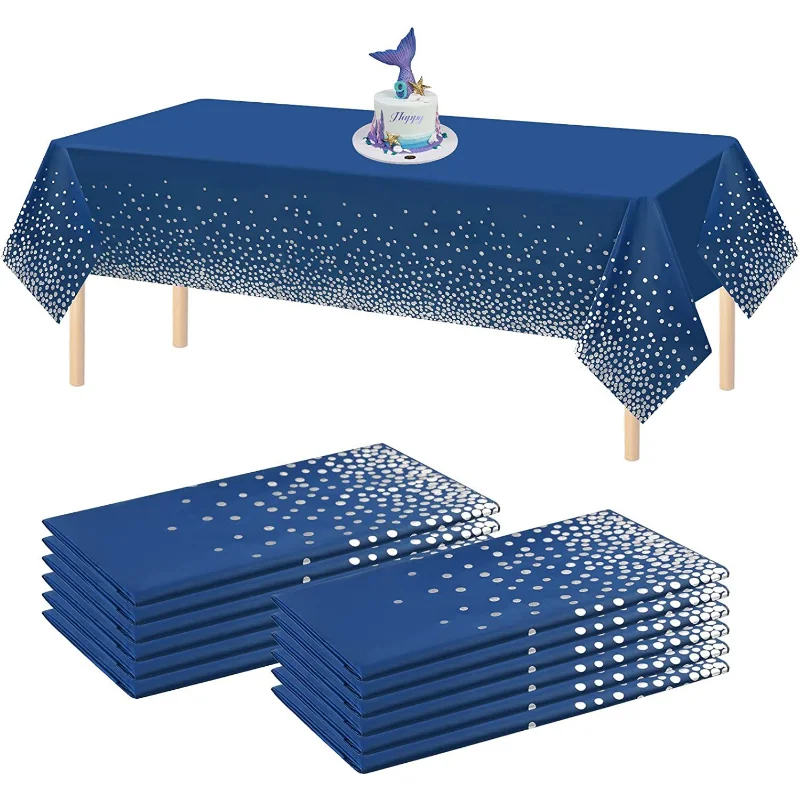 

Plastic Disposable Tablecloth Rectangle Party Table Cover Blue Gold Dot Waterproof Tablecloth Birthday Wedding Decor Supplies