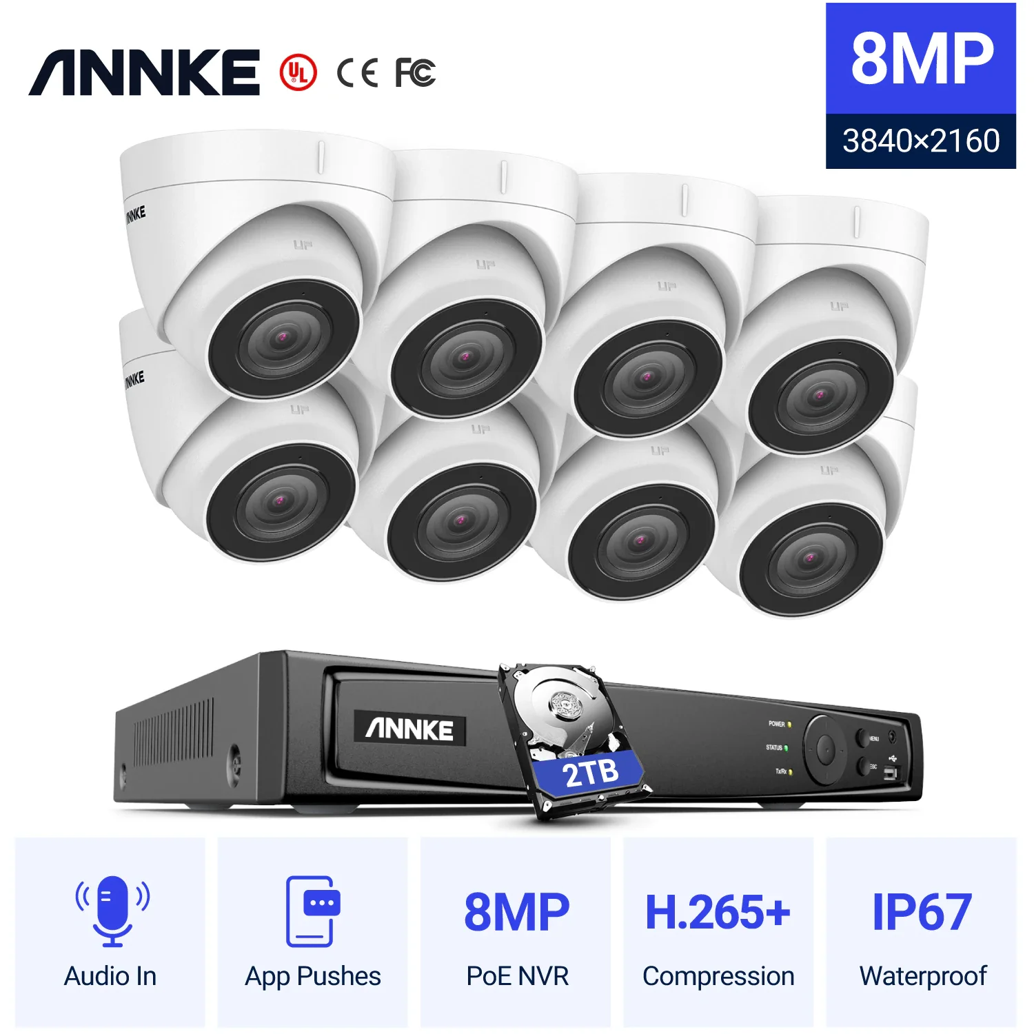 ANNKE H800 8MP 4K Ultra HD PoE 8CH NVR Turret Security Camera System with 4pcs 4K Wired Outdoor Audio Recording Cameras