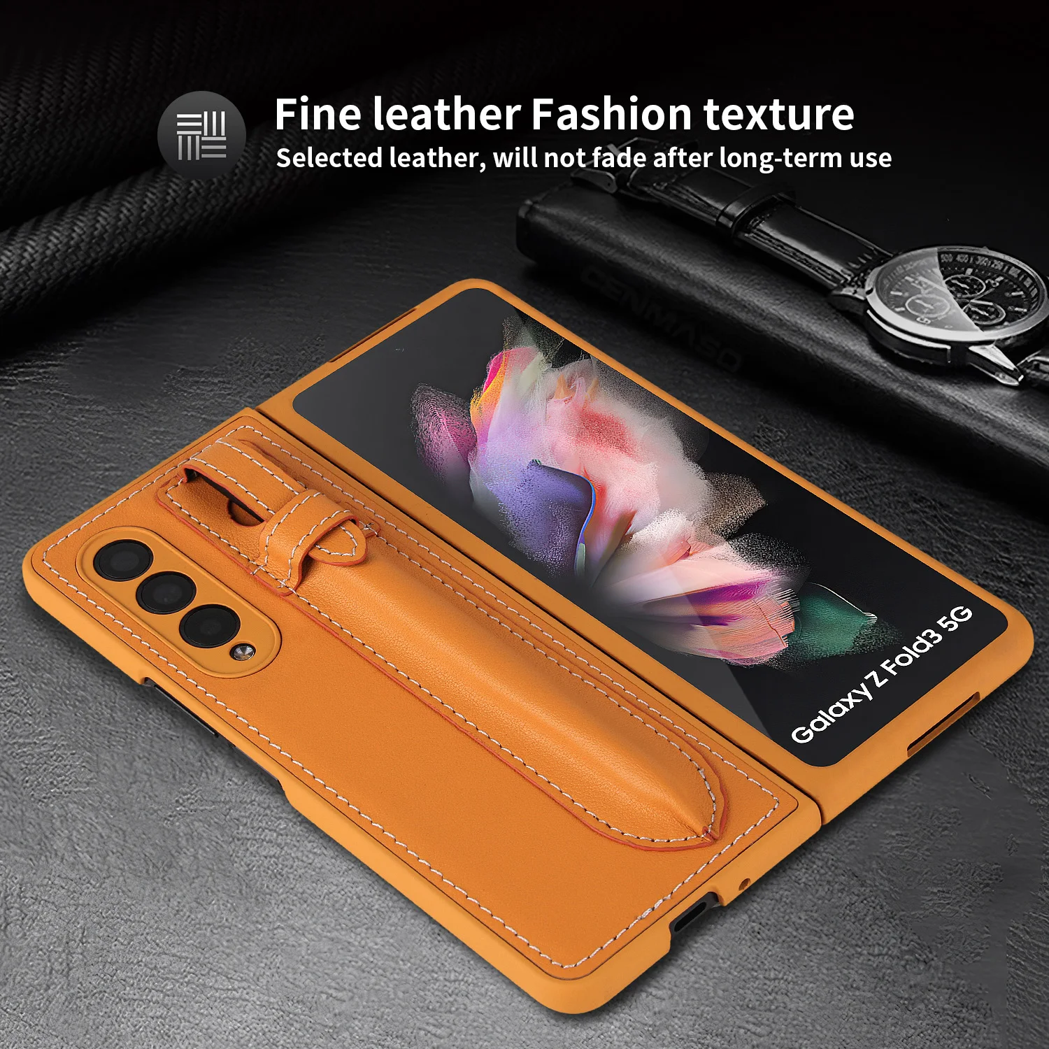 

Luxury Genuine Leather Cases for Samsung Galaxy Z Fold 3 W22 5G Shockproof Full Protection Cover with S Pen Holder