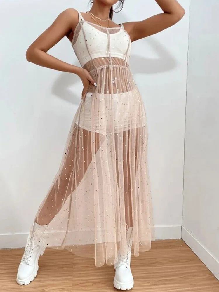 Сексуальное прозрачное Сетчатое платье-накидка для бикини со звездами модное