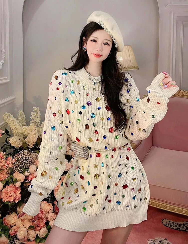 

Женский свитер средней длины с круглым вырезом, в новом стиле