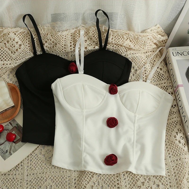 

Женский стереоскопический топ на завязках с цветами, майка на молнии сзади, хлопковый льняной воротник-лодочка с нагрудными подушечками, корсет, Цветочные Бюстье