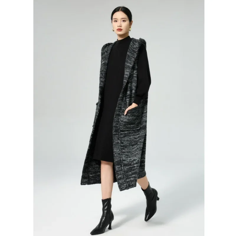 Осень/зима 2023 новый элегантный вязаный топ женский свитер с капюшоном свободный