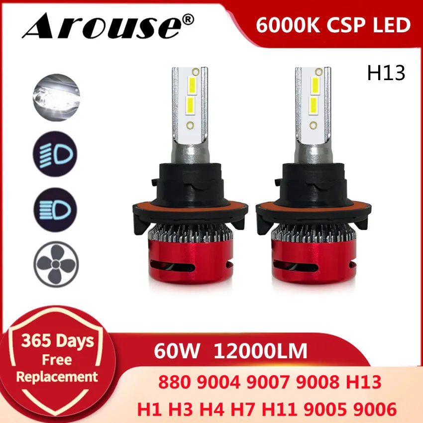 

H13 9008 H4 Led Car Hi Lo High Beam H7 Led Canbus H11 Car LED Headlight Bulbs 60W 12000LM 6000K CSP Car Light Auto Headlamp F10