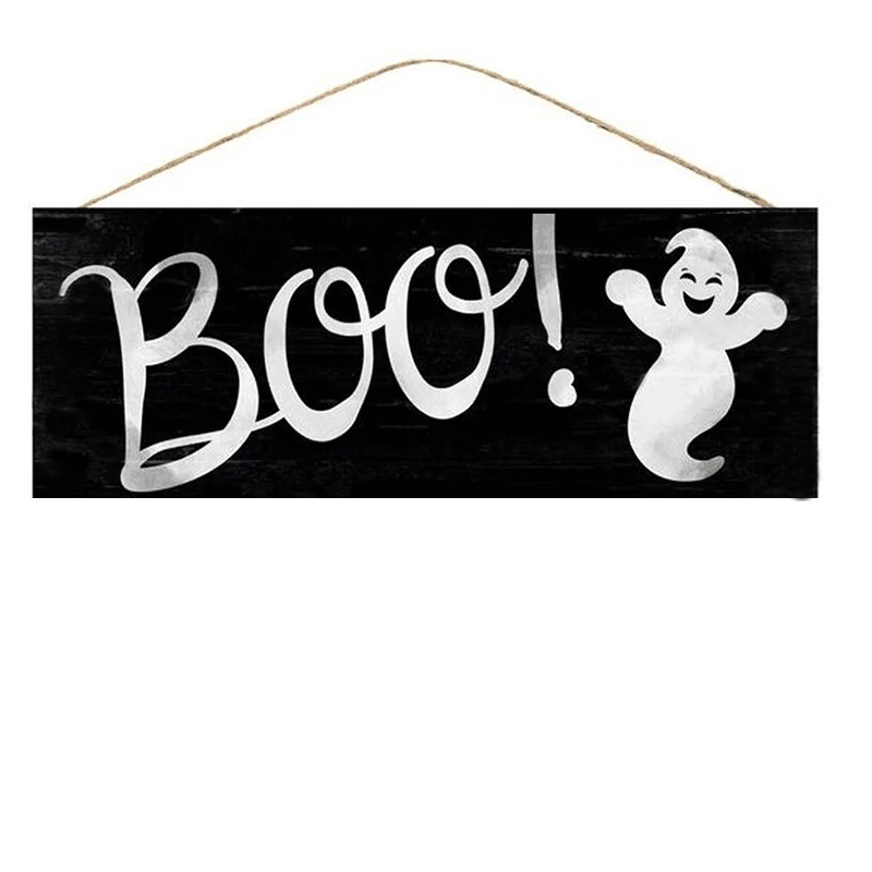 

Деревянный венок с надписью Ghost Boo, счастливый Хэллоуин, искусственный трюк или лечение осени, деревенский венок, входная дверь, крыльцо, украшение для дома, подарок