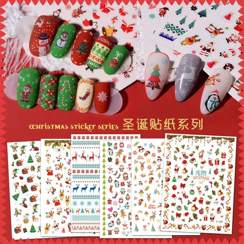 

3sheets Nail Sticker 3D Waterproof Back Glue Nail Sticker Christmas Series Old Man Snowflake Rabbit Butterfly Pumpkin Skull