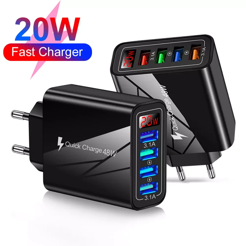 

USB Charger Fast Charging 5V 3.1A Display 4 Ports Wall Mobile Phone Charger For iPhone 13 12 S21 12 USB adapter