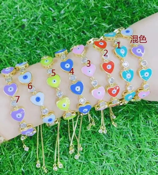 

Free Shipping heart Turkish Crystal Evil Eye Bracelets Handmade Gold Chains Lucky Appropriate Gifts