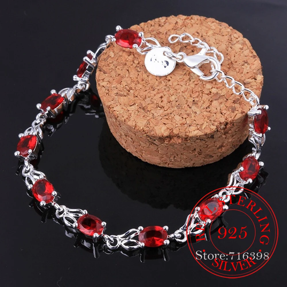 

925 Sterling Silver Elegant Charm Beautiful Crystal Stone Red Jewelry Fashion Gift for Women Wedding Bracelets Factory Price