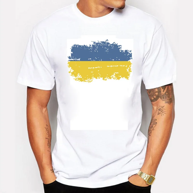 

Ukraine National Flag Summer T shirts For Men Casual 100% Cotton Nostalgic Ukraine Flag Cheer T-shirts for Men