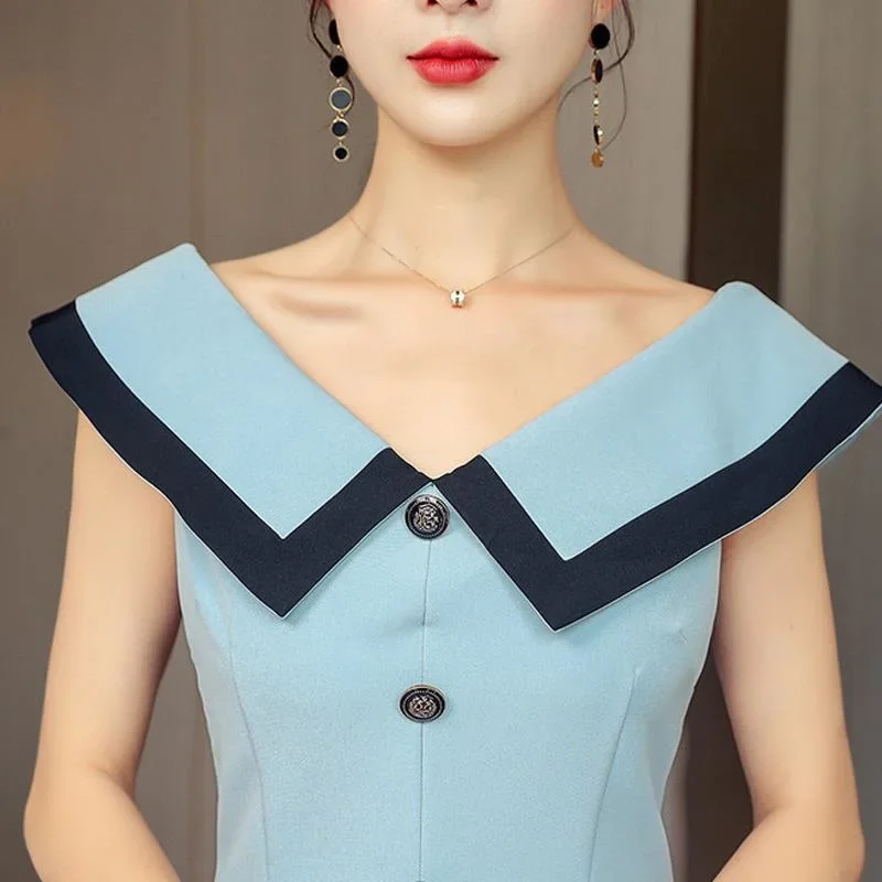 Женское платье уличная одежда с узором юбка миди пуговицами голубая женское