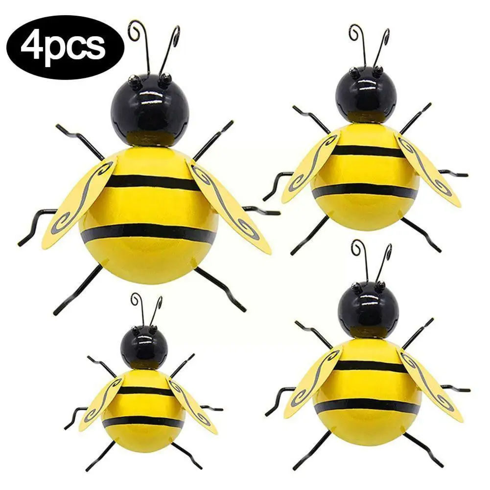 

4 Pieces Of Decorative Metal Bumble Bee Garden Accents Ornaments Decor Gadget Miniatures Novelty Lawn Home X9z0