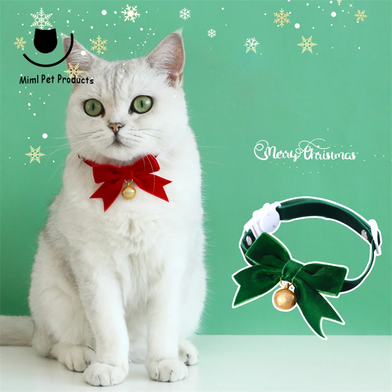 

Christmas velvet hand-tied bow tie bow tie anti-choking buckle pet cat dog collar bow tie cat eye bell