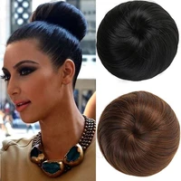 manwei synthetic clip on hair bun elastic band straight hair chignon extension scrunchie hairpiece for women and kids