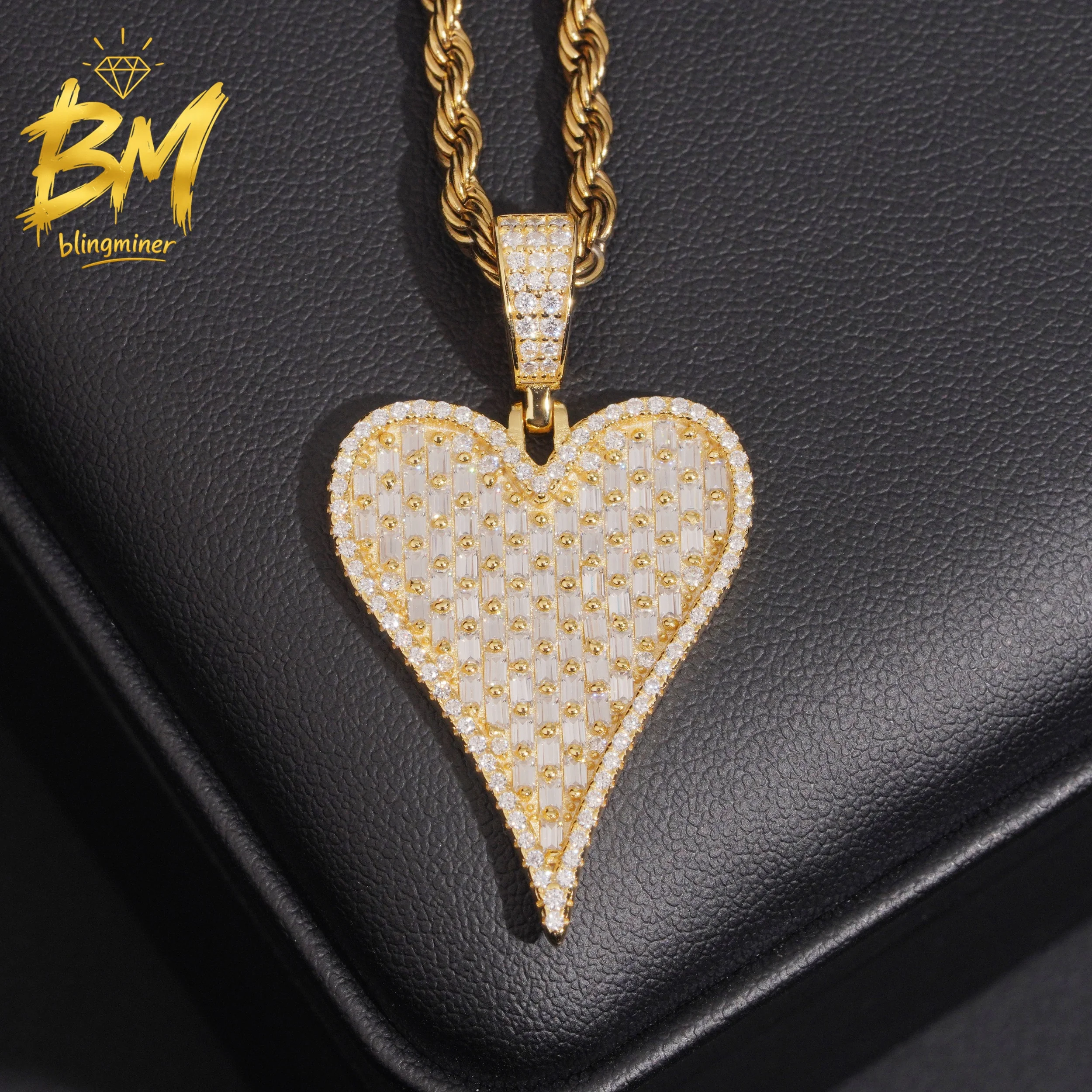 Фото Подвеска Blingminer Fine Heart S925 из серебра VVS с муассанитом для мужчин и женщин, ювелирные изделия, прошедшие проверку на алмазном тестере, бесплатная доставка №3