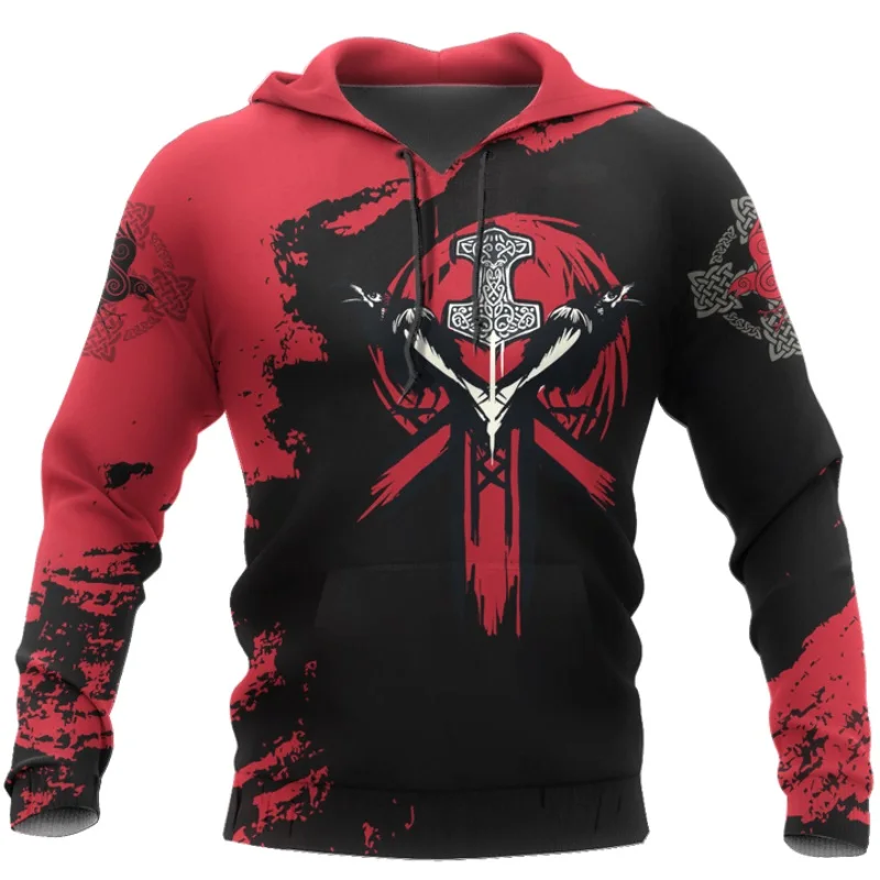 

2023 Novo Crazy Viking Warrior Pattern 3D Tattood Printed Hoodie, Stylish Tough Guy Style, Affordable