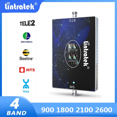 Lintratek 900 1800 2100 2600 МГц усилитель сигнала GSM 2G 3G 4G LTE репитер AGC 70dB 20dBm четырехдиапазонный усилитель интернет и голос