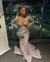 o neck long prom dress for black girls 2022 appliques birthday party gowns mermaid celebrity dresses beaded robe de soiree
