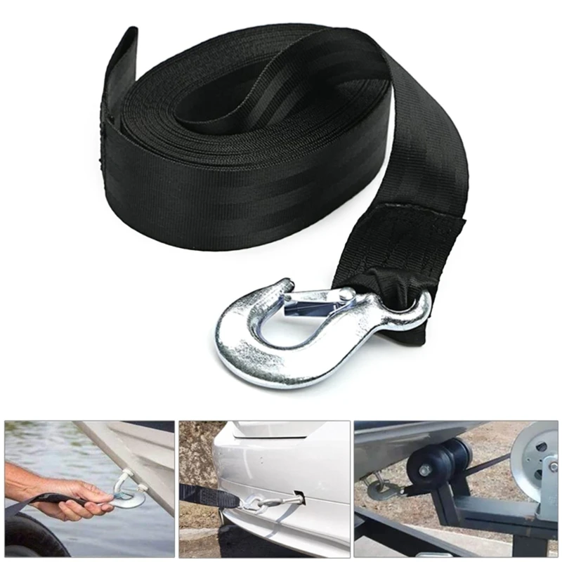 

Heavy Duty Trailer Winch Strap with Hook 2" Width 13Ft/20Ft Long Vehicle Emergency Rescue Rope Belt