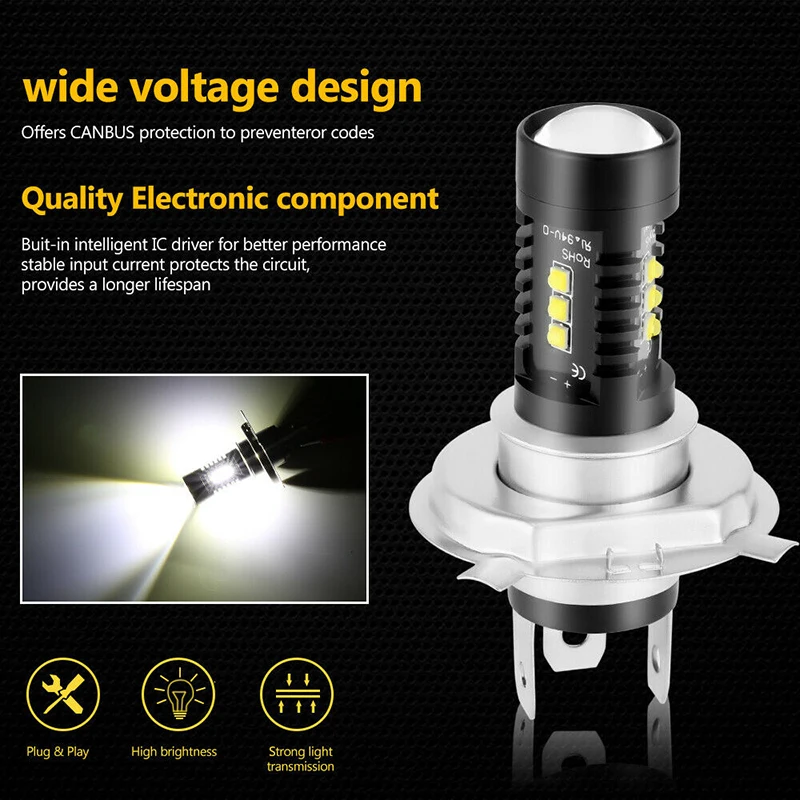 DC 12V-24V Car Lights H4 Replacement 1800LM 1pc Headlight High/Low Beam