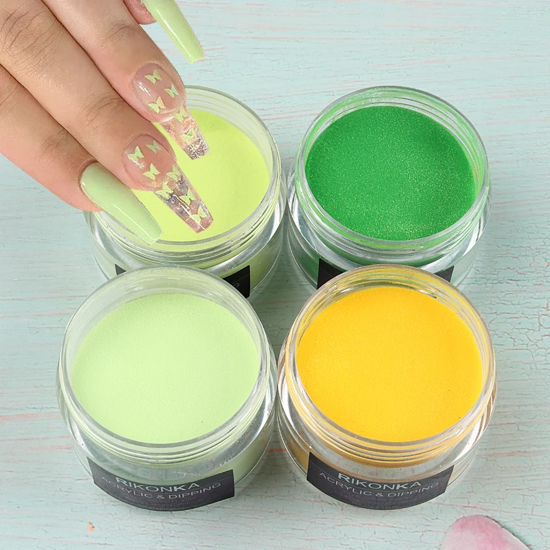

15g Green Yellow Nail Acrylic Powder For Manicure 3D Extension Crystal Polymer Bulk Fine Pigment Dust Summer Nail Art